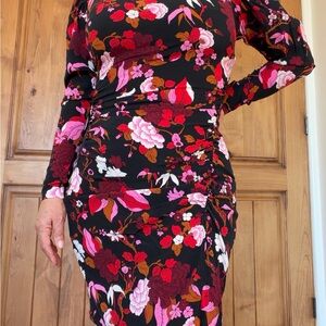 A.L.C. Black and Pink Floral Long Sleeve Dress
